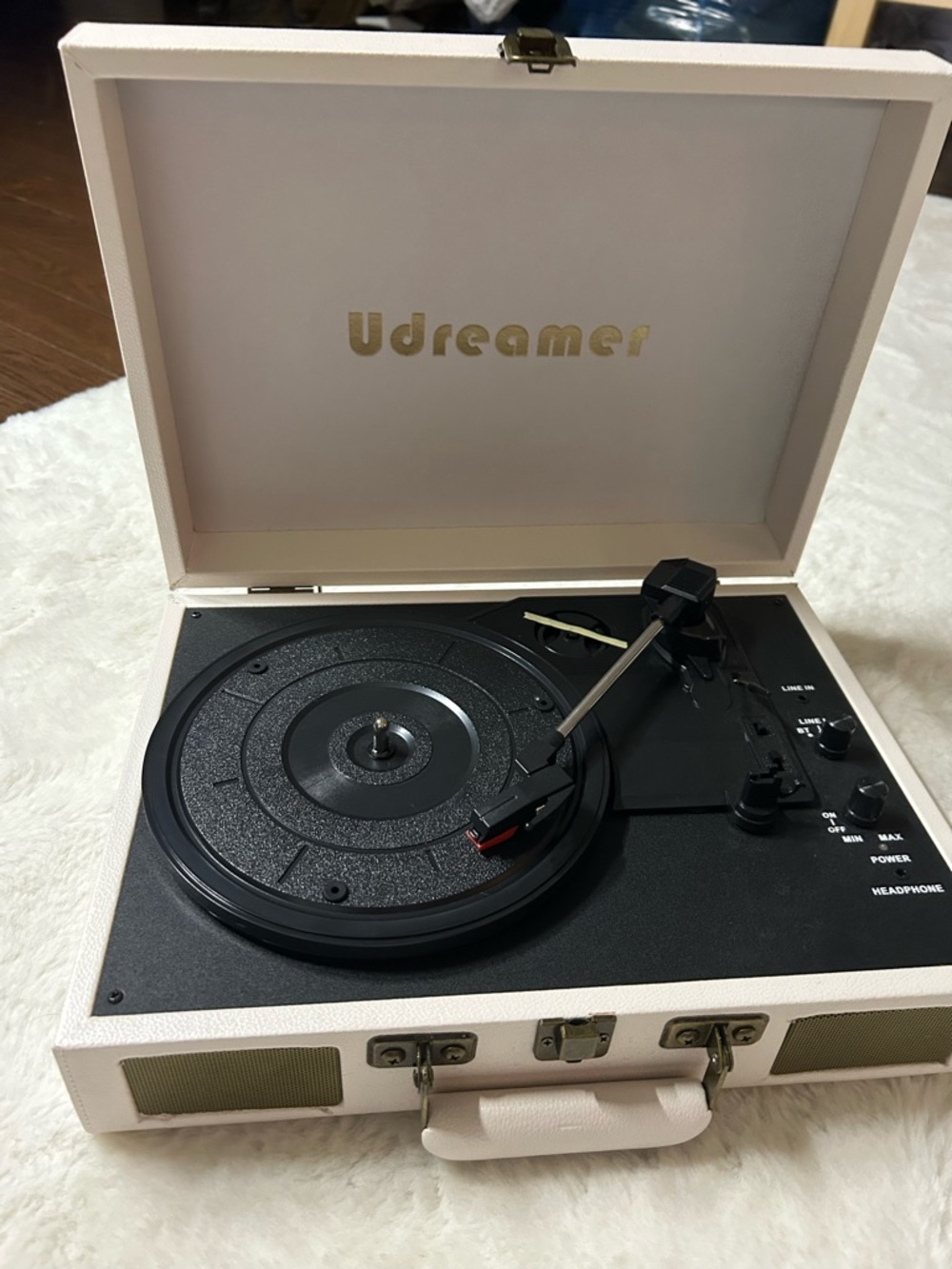Portable Turntable Record Player in Cream
